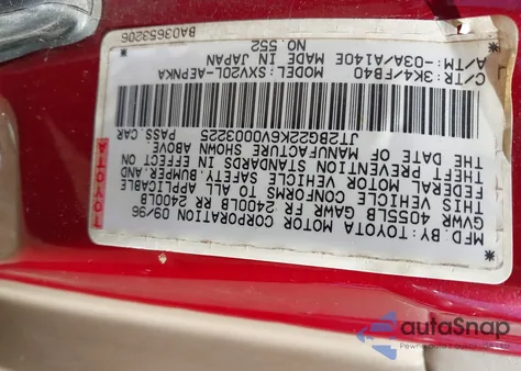 1997 Toyota Camry Le из США, поврежденный, VIN JT2BG22K6V0003225